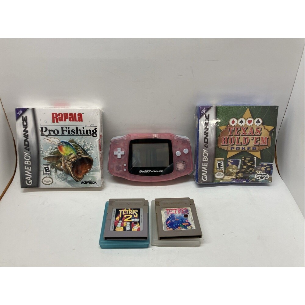 Nintendo Game Boy Advance Handheld System Pink Console AGB-001 Bundle 4 Games